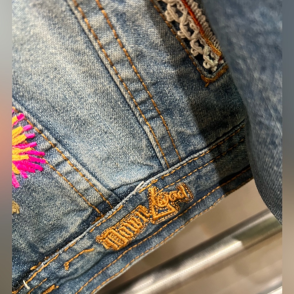 C&A Custom Boho Denim Jacket Embroidered Western Donkey Patch One of a Kind - Picture 7 of 11